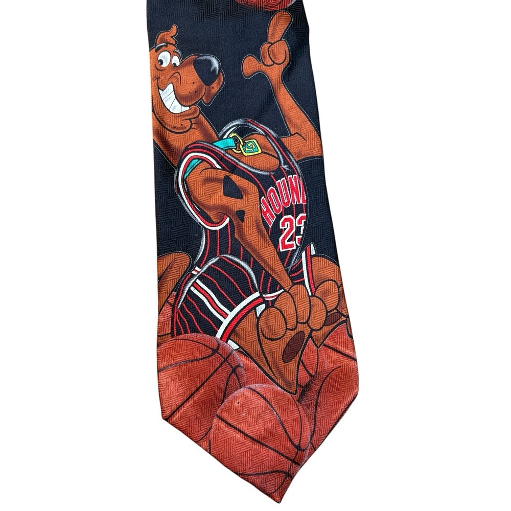 Cartoon Network Mens OS Tie Black Scooby-Doo Basketball Silk Novelty Y2K Vintage